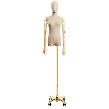 Imagem de Female Mannequin Torso Torso de manequim de busto feminino em forma de vestido, vestido de noiva modelo feminino, suporte de metal móvel/capa de linho (Size : Style 3)