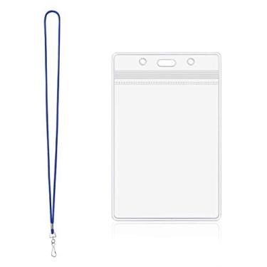 Imagem de Porta-crachás de plástico transparente com cordões para crachás de identificação Suporte de cartão vertical e cordão da ZHEGUI (Vermelho Liberty, pacote de 100)
