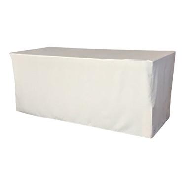 Imagem de LA Linen Toalha de mesa ajustada de popelina de poliéster 182 cm C x 61 cm L x 76 cm A, branca