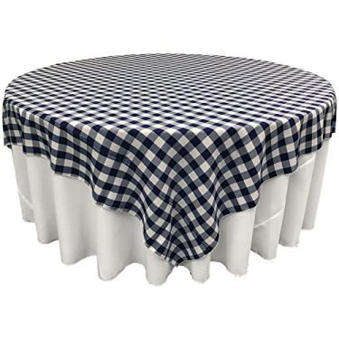 Imagem de LA Linen Toalha de mesa quadrada quadriculada de poliéster, 228 cm x 238 cm, azul marinho/branco