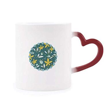 Imagem de Caneca de flor branca verde amarela sensível ao calor Caneca vermelha muda de cor