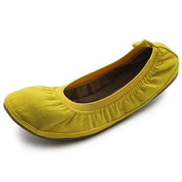 Imagem de Sapatilha feminina Ollio de camurça sintética confortável, Amarelo, 6