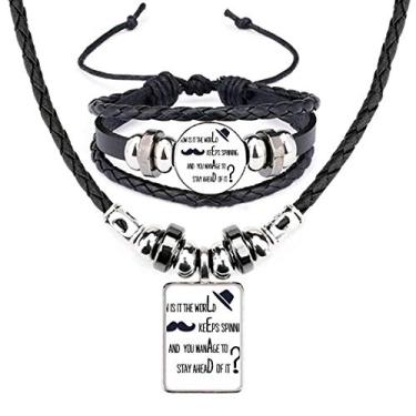 Imagem de Conjunto de joias Question To Leaders com citação famosa de couro e colar