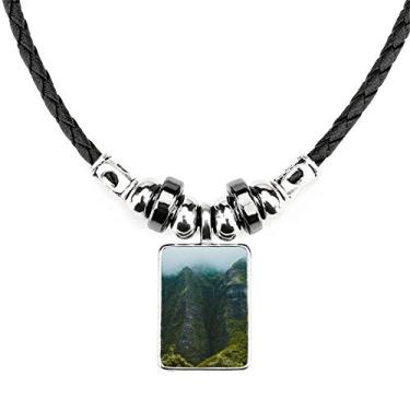 Imagem de DIYthinker Jungle Valley Cliff Fog Forest Colar Joias Torque Pingente de corda de couro