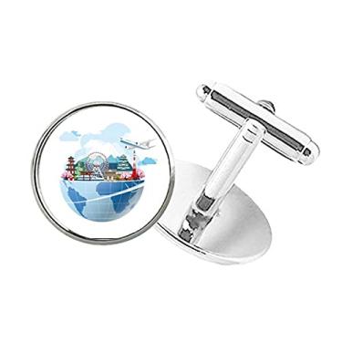 Imagem de DIYthinker Travel Journey Japan Sakura Plane Abotoaduras de botão redondo