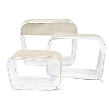 Imagem de Kit 3 pecas Organizador Necessaire Transparente Bebe Mala Infantil Bege Maternidade Porta Objetos Viagem