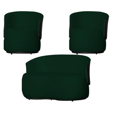 Imagem de Kit 1 Namoradeira e 2 Poltronas Orgânica Beatriz Suede Composê Corino Preto - Estopar