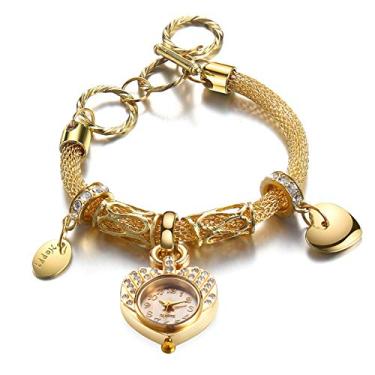 Imagem de Relógio feminino de moda criativa personalidade pulseira retrô relógio de quartzo relógio analógico pulseira de liga de leitura pulseiras de leitura, Dourado, One Size, Relógio analógico, relógio de