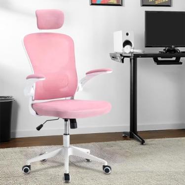 Imagem de Cadeira de escritório ergonômica com estofado de mesh (Rosa)