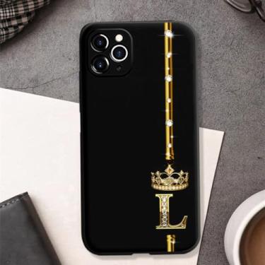 Imagem de Capa de telefone rosa ouro 26 letras para iphone 12 13 11 14 pro para iphone x xs xr xsmax coroa capa traseira, l, para iphone xsmax