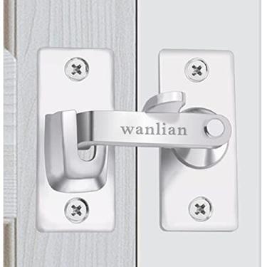 Imagem de Fechadura de porta, fivela de segurança, trava de porta de aço inoxidável para cercas de madeira ou portões de metal, trava de porta deslizante de segurança (prata)