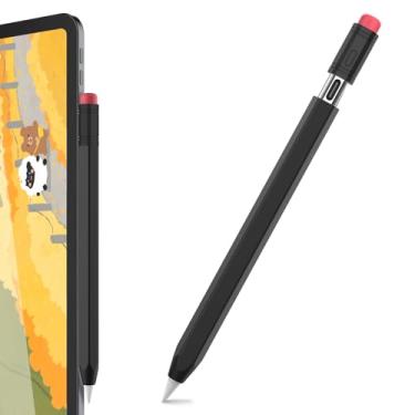 Imagem de LJFLYXRI Capa de silicone de duas cores com inspiração retrô para Apple Pencil (USB-C), aderência perfeita, proteção aprimorada, suporta carregamento magnético (preto)