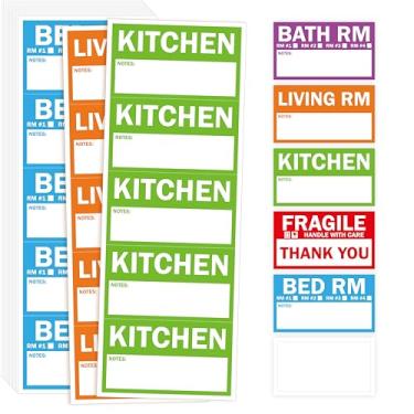 Imagem de 300 etiquetas de mudança de casa, 5 etiquetas coloridas para caixa de embalagem com 50 adesivos frágeis e 50 em branco (cada um mede 5 x 9 cm)