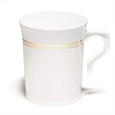 Imagem de "Ocasiões" Pacote com 40 Canecas, Plástico Descartável Pesado para Festa de Casamento 227 g Canecas de Café/Chávenas de Cappuccino/Copo Expresso com Alças (227 g de Aro de Café, Branco e Dourado)