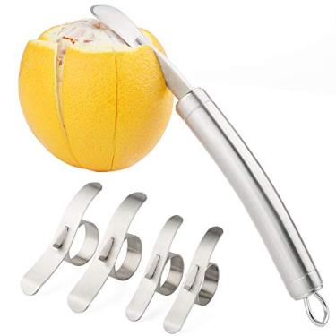 Imagem de Conjunto de 5 descascadores de laranja de aço inoxidável com cortador de fatiador confortável para descascar batata laranja cenoura pepino ferramenta de cozinha