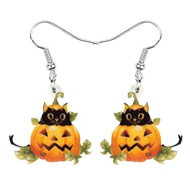 Imagem de NEWEI Brincos de acrílico de Halloween fofos de gato preto pingente joias de presente para mulheres meninas adolescentes crianças charme, Acrílico, Sem pedras preciosas