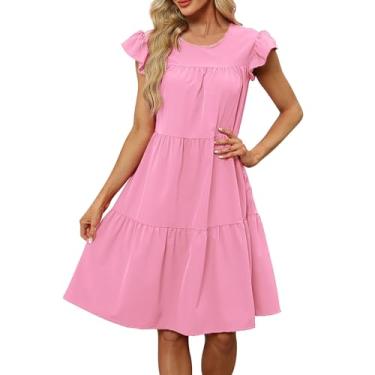 Imagem de Vestido feminino solto plus size casual gola redonda manga curta vestido de linho feminino, rosa, 3G
