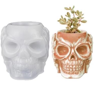 Imagem de Caixa de armazenamento de caveira, molde de argila de cimento, molde de silicone, vaso de flores de concreto, suculenta, suporte de caneta, molde de resina epóxi