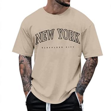Imagem de Camisetas masculinas gola redonda manga curta verão camisetas casuais da moda camisetas masculinas, Caqui, GG
