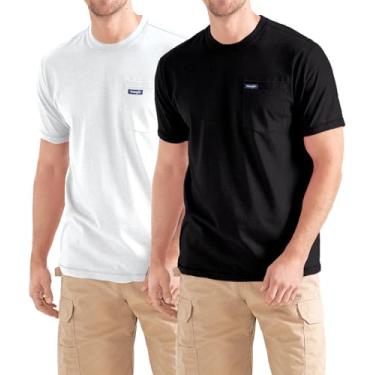 Imagem de Wrangler Camisetas masculinas grandes e altas - pacote com 2 camisetas de algodão com bolso no peito, Preto/branco, 4X Tall