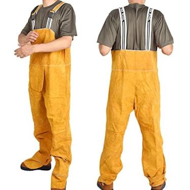 Imagem de Traje de soldagem, jaqueta de couro, macacão de couro bovino, resistente a chamas, proteção para os pés, ideal para eletricista, soldador, porteiro, amarelo, XL