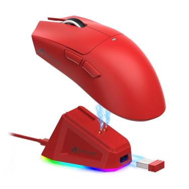 Imagem de ATTACK SHARK X11 Mouse sem fio leve, 62g, RGB, conexão tri-modo (2.4G/USB-C/BT), 22K DPI, sensor PAW3311, 5 botões programáveis, base de carregamento RGB, compatível com PC/Mac-Vermelho