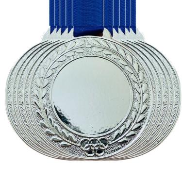 Imagem de Kit 200 Medalhas 5.5cm Personalizável Centro Liso Honra Mér prata