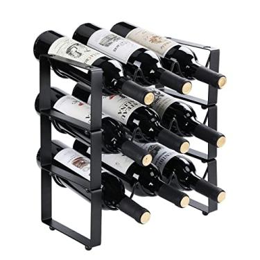 Imagem de SCDGRW Rack de vinho para bancada, 3 níveis, empilhável, suporte de armazenamento de vinho, prateleira de armazenamento de vinho, comporta 9 garrafas de vinho, prateleiras de armazenamento de garrafas