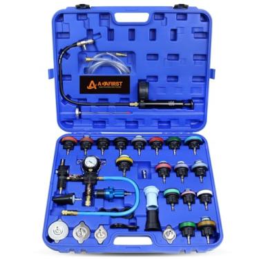 Imagem de ADAFIRST Kit de ferramentas de teste de pressão de refrigerante de radiador e refil a vácuo, sistema de resfriamento automotivo teste manual de vazamento e enchimento pneumático conjunto universal