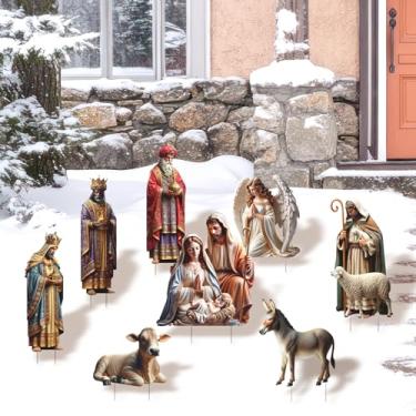 Imagem de Sinais de presépio ao ar livre com estacas de quintal para igreja, conjunto de presépio ao ar livre para decoração de casa de gramado, jardim, três reis, prenda, placas de gramado, decoração de Natal