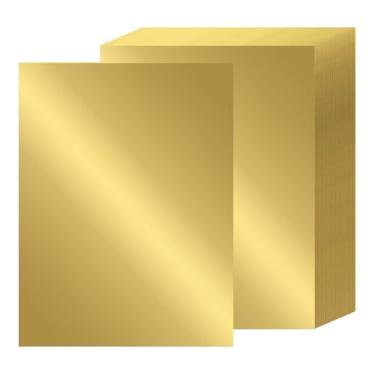 Imagem de 24 folhas de papel-cartolina dourada metálica, 8,5 x 28 cm, 42 kg/250 g/m², papel de folha dourada, brilhante, espelhado, glitter, papel para artesanato, scrapbook, convites, decoração de festa