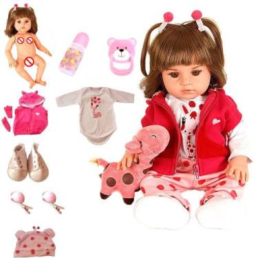 Imagem de Bebê Reborn Silicone Cabelos Castanhos Girafinha - Cegonha Reborn Doll