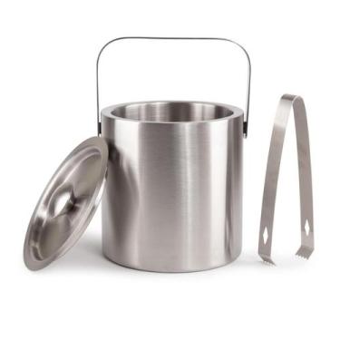 Imagem de Balde de Gelo Inox Mori parede dupla com pegador tampa e alça, Inox