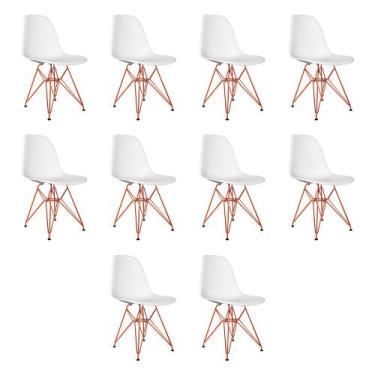 Imagem de Kit 10 Cadeiras Jantar Assento Branco Eiffel Eames Base Ferro Cobre - 
