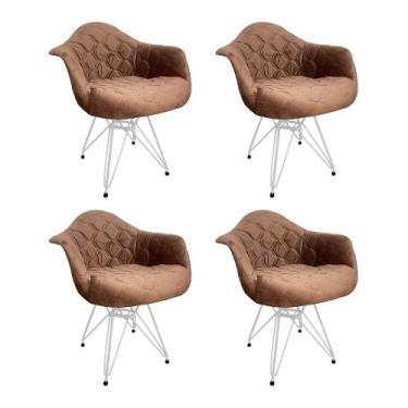 Imagem de Kit 4 Poltronas Jantar Eames Eiffel Estofadas Caramelo Base Ferro Bran