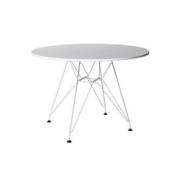 Imagem de Mesa Eames Ferro Branco Tampo Redondo Madeira Branco 90cm - Up Home