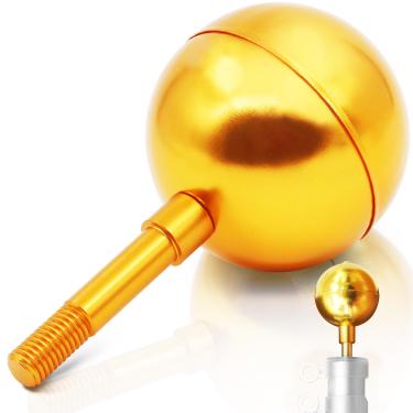 Imagem de Ornamento de topo de bola de mastro de bandeira autêntico de 3" Anley - Acabamento de alumínio anodizado dourado - Substituição de topo à prova de intempéries - Ajuste padrão de mastros de bandeira dos EUA, caminhão de polia e luzes solares