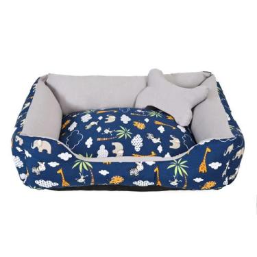 Imagem de Cama para Cachorro Médio 60X50 Com Zíper Estampa Safari Marinho Com Ci