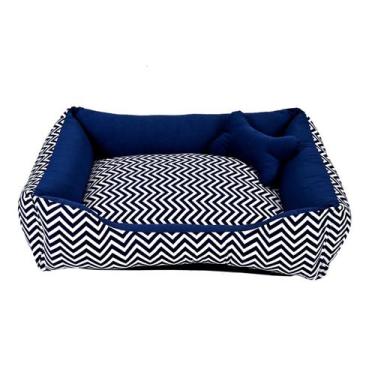 Imagem de Cama para Cachorro ou Gato Tamanho Grande 70x55cm + Ossinho Chevron Ma