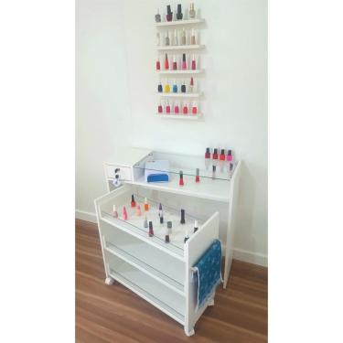 Imagem de Mesa Manicure com Armário + Carrinho Esmalteiro
