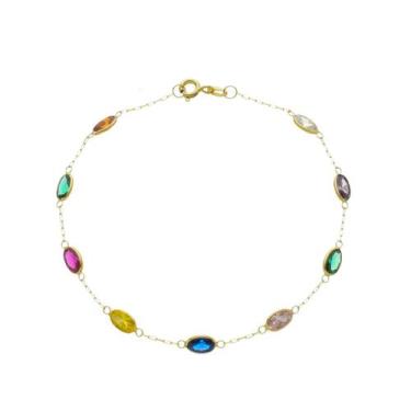 Imagem de Pulseira Ouro 18k 750 Pedras Ovais 7mm Com 18cm - DR Joias