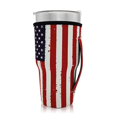 Imagem de Manga reutilizável para copo de café de neoprene com mangas isoladas para copo de copo ideia para copo de 30oz-32oz, Trenta Starbucks (apenas mangas de copo), American Flag
