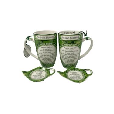 Imagem de Royal Tara Conjunto de 2 canecas de cerâmica Irish Blessing Cups Tea Bag Holder Set Tea Loose Leaf May The Road Rise... Bone China Utensílios de cozinha Presente de chá de café Presente de inauguração