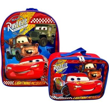 Imagem de Ruz Disney Mochila escolar infantil com conjunto de lancheira. Pacote de 2 peças de 38 cm e lancheira (carros)