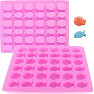 Imagem de JOGILBOY Pacote com 2 Mini Moldes de Silicone em Forma de Peixe, 36 Cavidades, Antiaderente, Grau Alimentício, Rosa