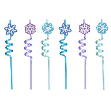 Imagem de 12 peças (3 estilos) Canudos de plástico para beber, suprimentos de festa, floco de neve, canudos reutilizáveis com 2 pincéis para crianças, aniversário, piscina, decoração de festa subaquática,