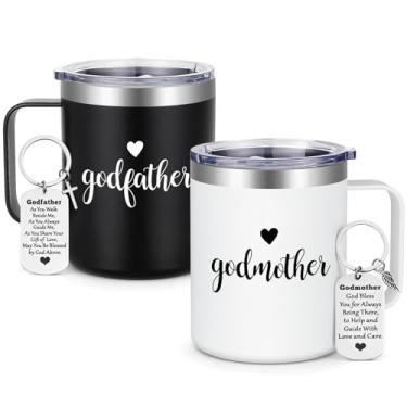Imagem de LiqCool Conjunto de canecas de presente de padrinhos, madrinha e padrinho com chaveiro, presente de padrinhos para madrinha, padrinho, proposta Will You be My Godparents Proposal, Batismo de Natal,