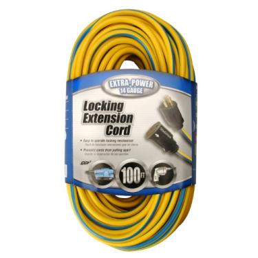 Imagem de Coleman Cable 02439 14/3 Push-Lock SJTW cabo de extensão de fechamento, amarelo/azul, 30 metros