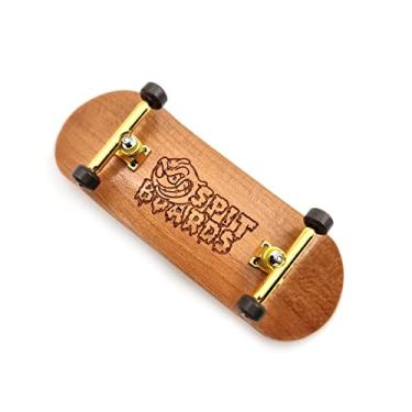 Imagem de SPITBOARDS 34 mm Fingerboard Complete Wood Pro Set-Up (Pre-Assembled, 5-Layers), Pro Trucks, CNC Bearing Wheels, Foam Grip Tape, (Deck: Light-Brown Wood, Trucks: Gold, Wheels: Brown)