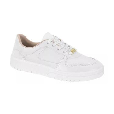 Imagem de Tênis Casual Moleca Feminino Couro Costura Conforto Branco, 36, Branco
